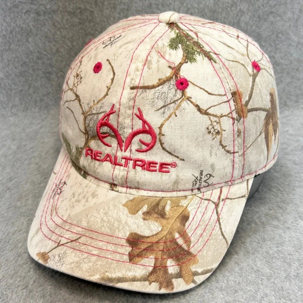 Realtree Embroidered Logo Womens Pink Camo Baseball Cap Adjustable OSFM